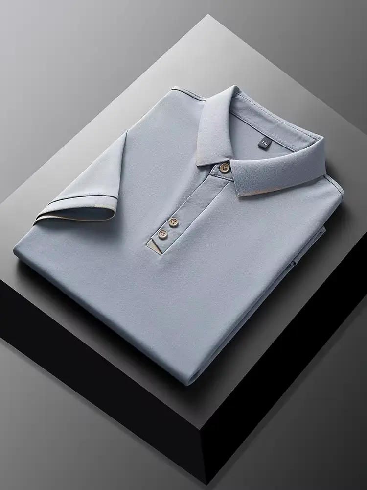 High quality ice silk short sleeve T-shirt men's summer fashion design solid color lapel top cool breathable casual POLO shirt