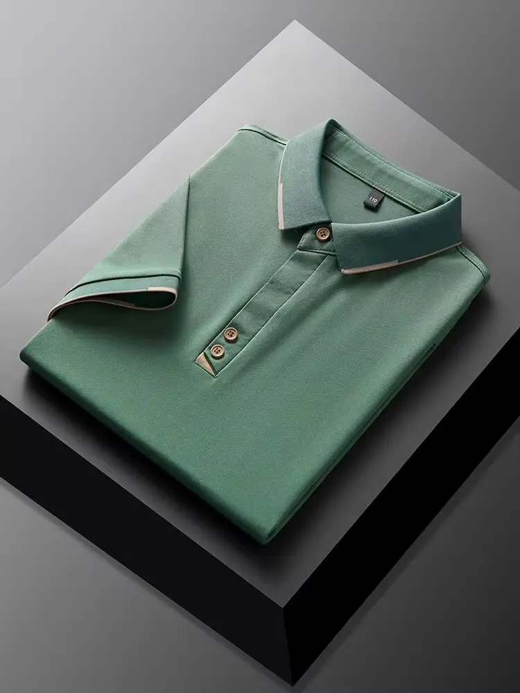 High quality ice silk short sleeve T-shirt men's summer fashion design solid color lapel top cool breathable casual POLO shirt
