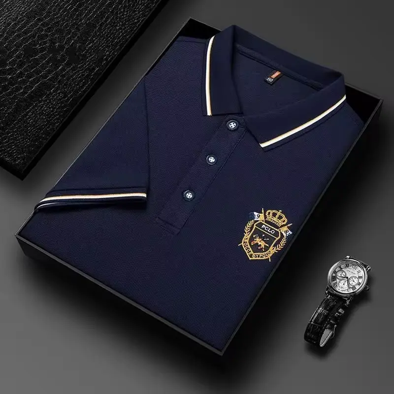 High end brand ice silk short sleeve POLO shirt men's summer new fashionable embroidered lapel T-shirt casual breathable top