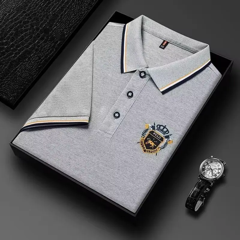 High end brand ice silk short sleeve POLO shirt men's summer new fashionable embroidered lapel T-shirt casual breathable top