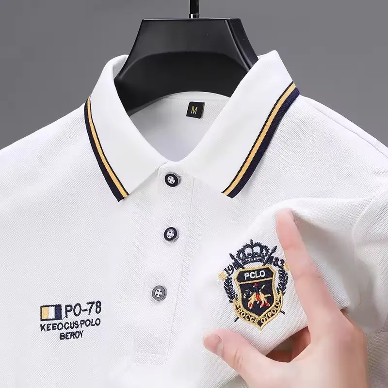 High end brand ice silk short sleeve POLO shirt men's summer new fashionable embroidered lapel T-shirt casual breathable top
