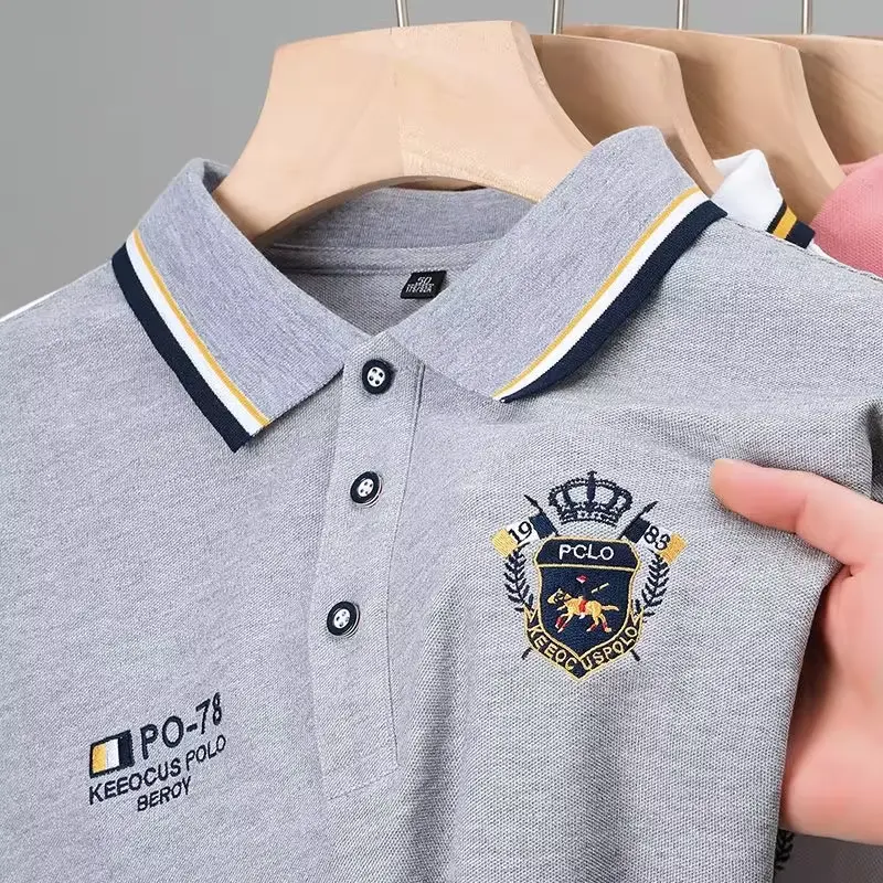 High end brand ice silk short sleeve POLO shirt men's summer new fashionable embroidered lapel T-shirt casual breathable top
