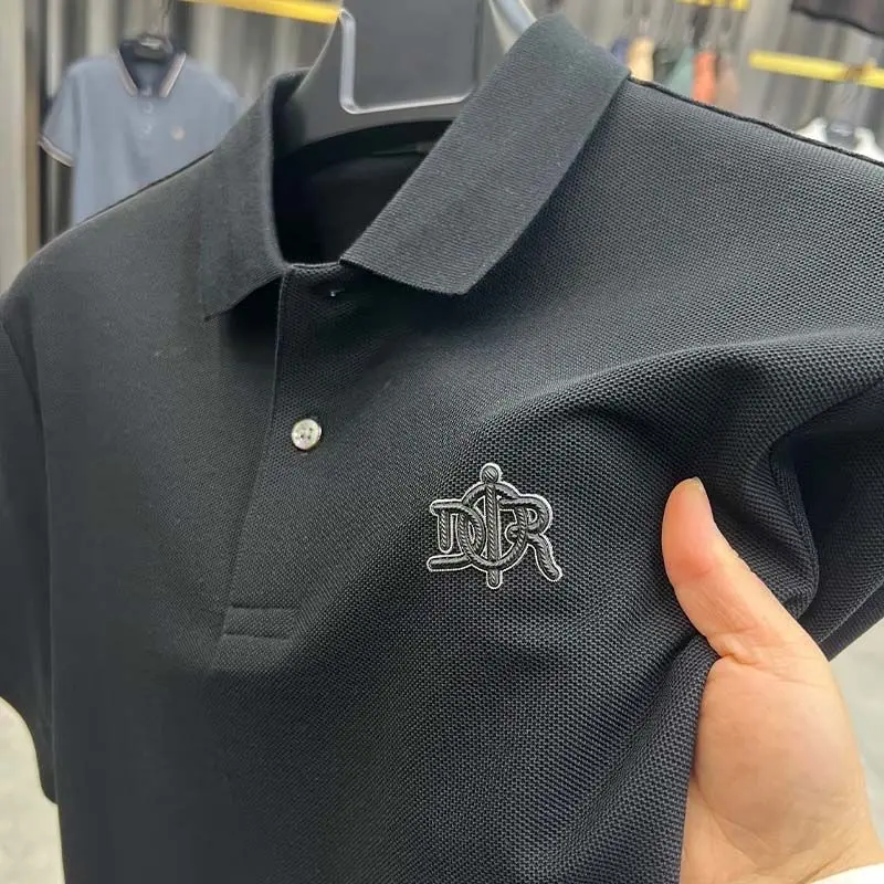 High end 100% cotton short sleeve T-shirt men's lapel top 2024 summer new designer brand embroidery fashion casual polo shirt