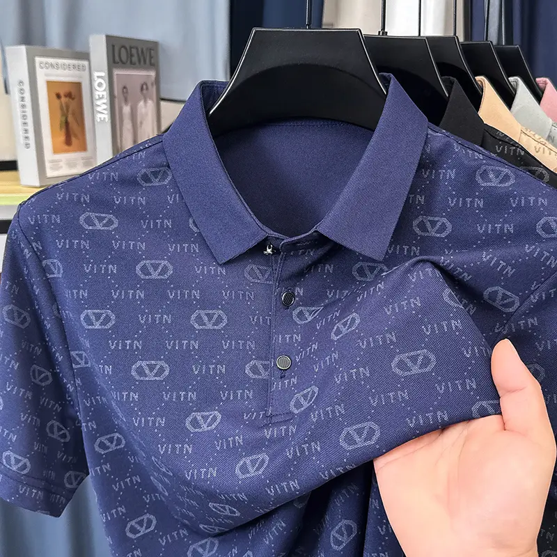Luxury fashion brand trend printed short sleeve polo shirt men's summer new personality comfort breathable casual lapel T-shirt