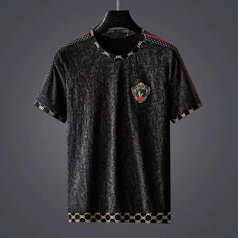 Brand Tiger Head Logo Embroidered Short Sleeve T-shirt Men's Summer Fashion Personality Leisure Luxury Ice Silk Breathable Top