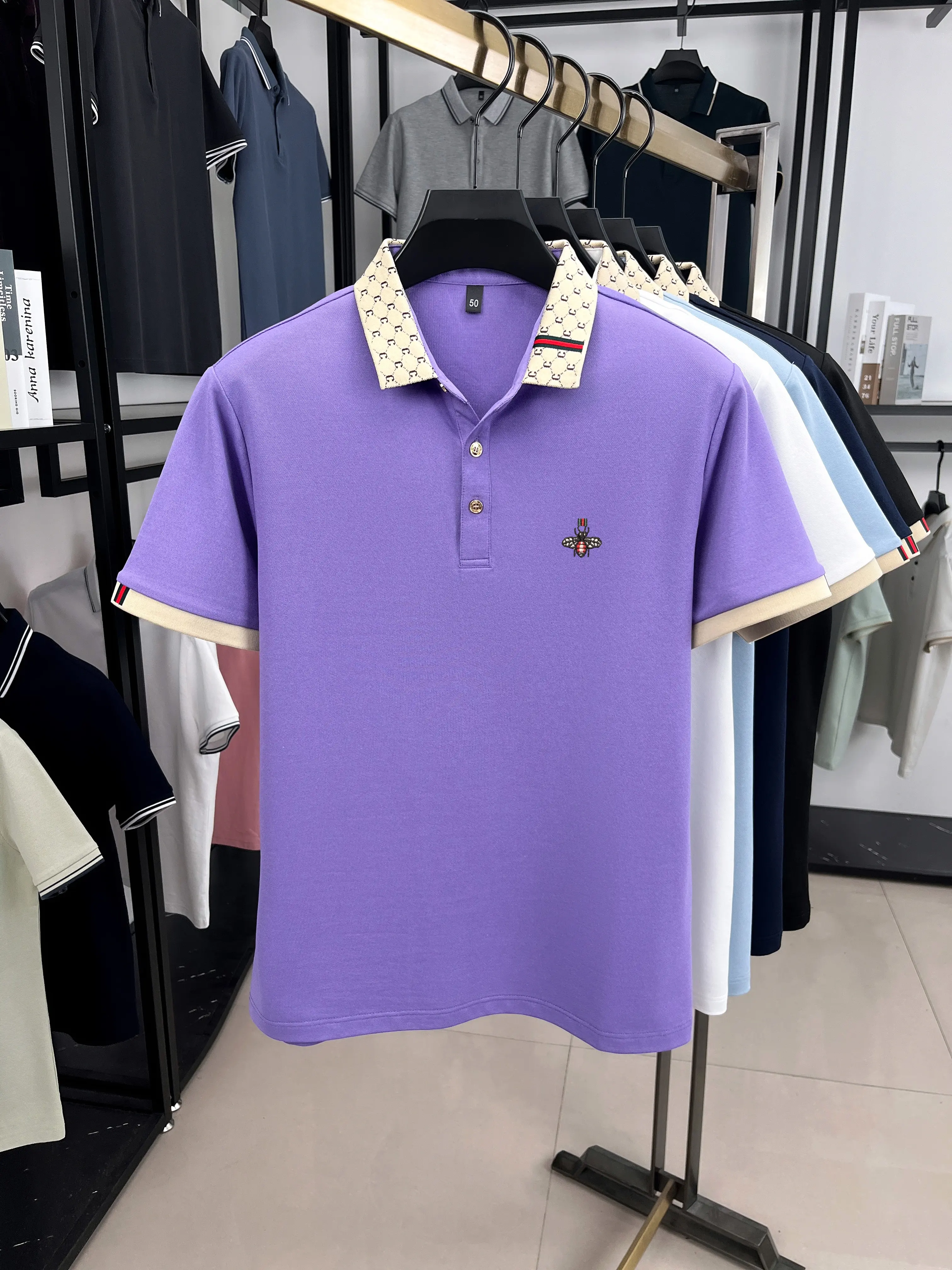 Luxury brand fashion short sleeve polo shirt men's summer trend bee embroidered color blocking casual business comfort T-shirt