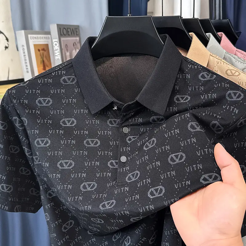 Luxury fashion brand trend printed short sleeve polo shirt men's summer new personality comfort breathable casual lapel T-shirt