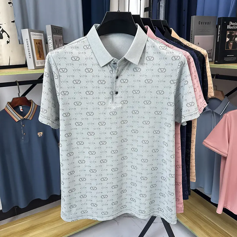 Luxury fashion brand trend printed short sleeve polo shirt men's summer new personality comfort breathable casual lapel T-shirt