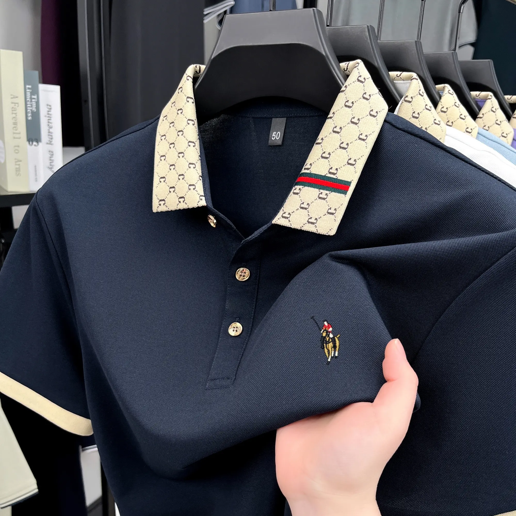 High end brand men's short sleeve polo shirt luxury pony embroidery summer comfortable casual trend color blocked lapel T-shirt