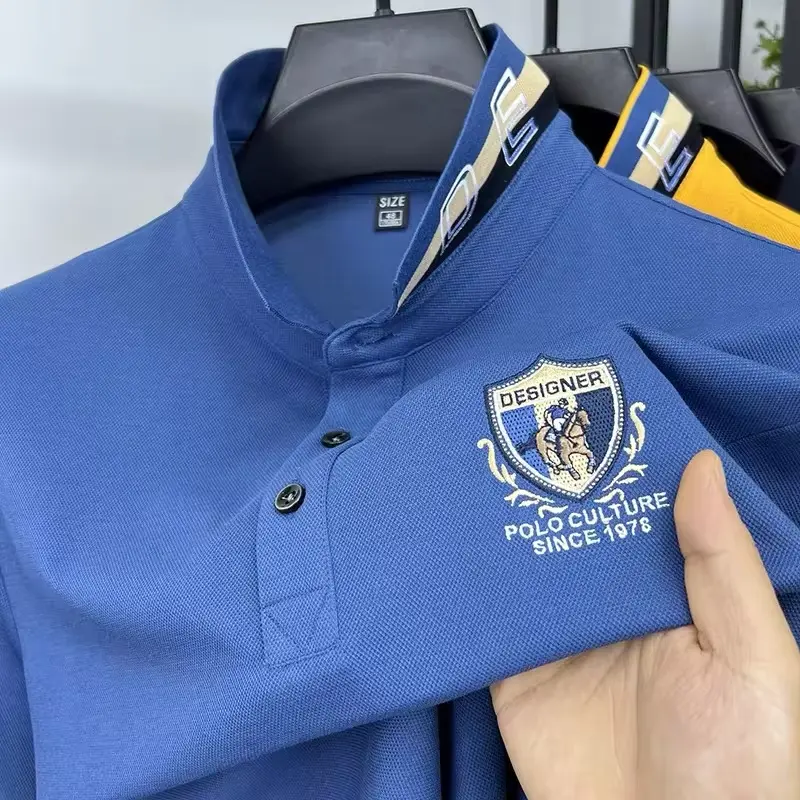 High end luxury silk cotton short sleeve POLO shirt men's summer fashion brand embroidered T-shirt cool wrinkle resistant top
