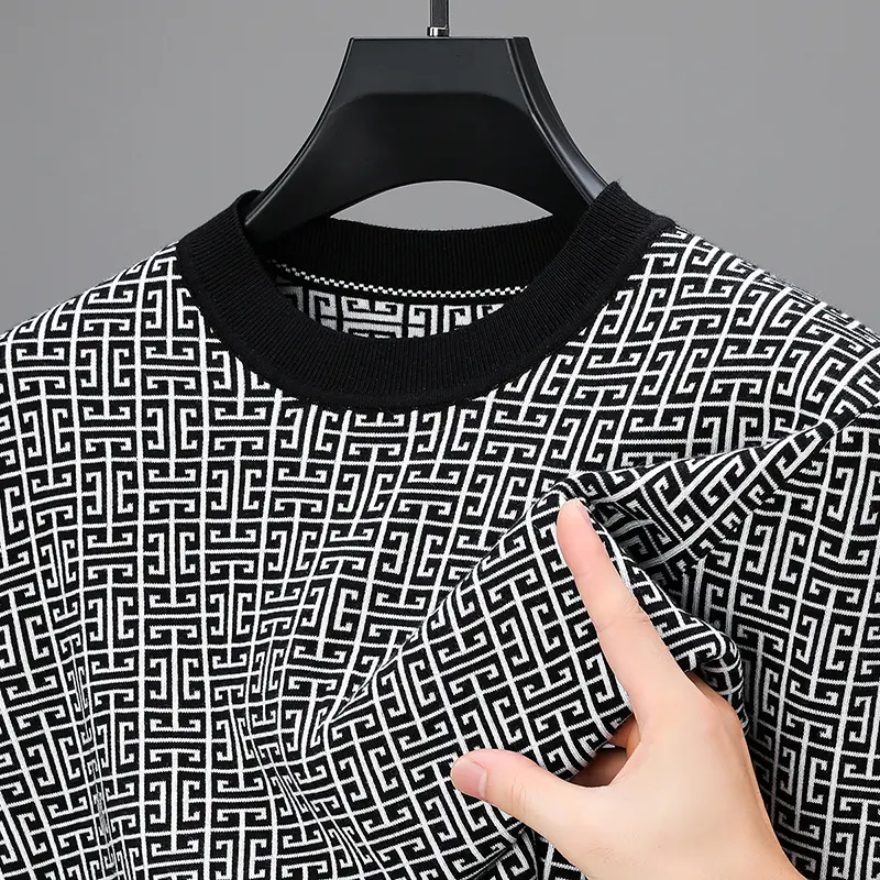 High end brand luxury round neck sweater men's 2024 autumn winter new fashionable personalized printed casual knitted pullover