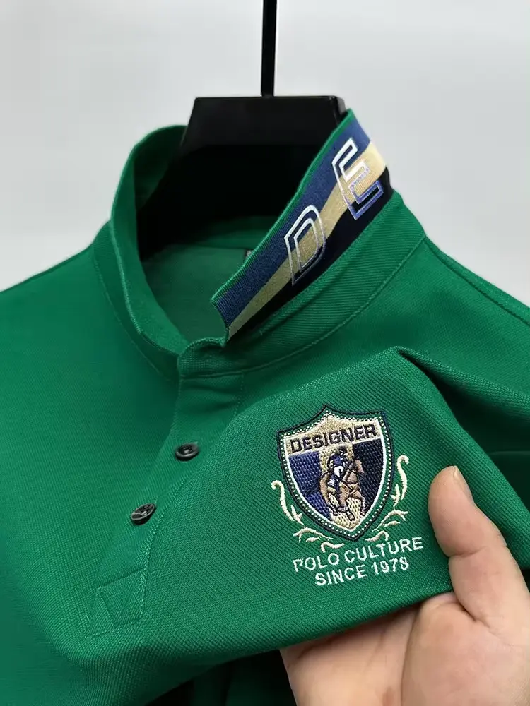 High end luxury silk cotton short sleeve POLO shirt men's summer fashion brand embroidered T-shirt cool wrinkle resistant top
