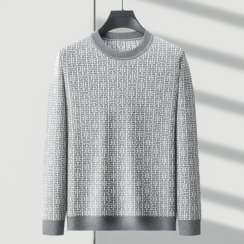 High end brand luxury round neck sweater men's 2024 autumn winter new fashionable personalized printed casual knitted pullover
