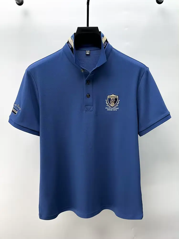 High end luxury silk cotton short sleeve POLO shirt men's summer fashion brand embroidered T-shirt cool wrinkle resistant top