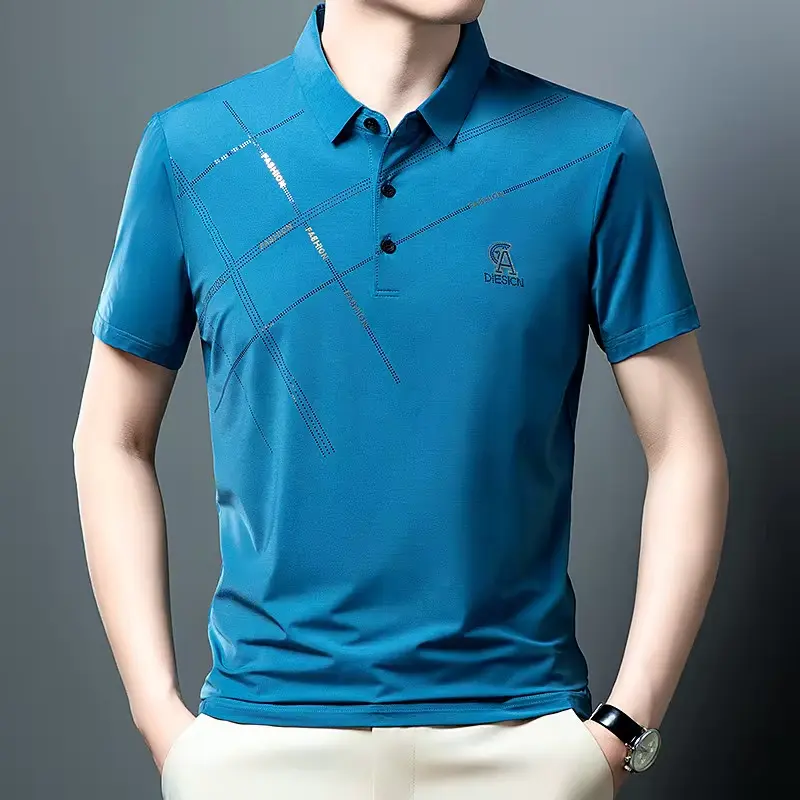 Luxury High Quality Ice Silk ventilate Short Sleeve polo shirt Men's Top Summer Brand Embroidery Casual Business Paul T-shirt