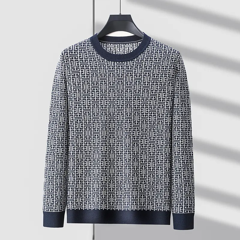 High end brand luxury round neck sweater men's 2024 autumn winter new fashionable personalized printed casual knitted pullover