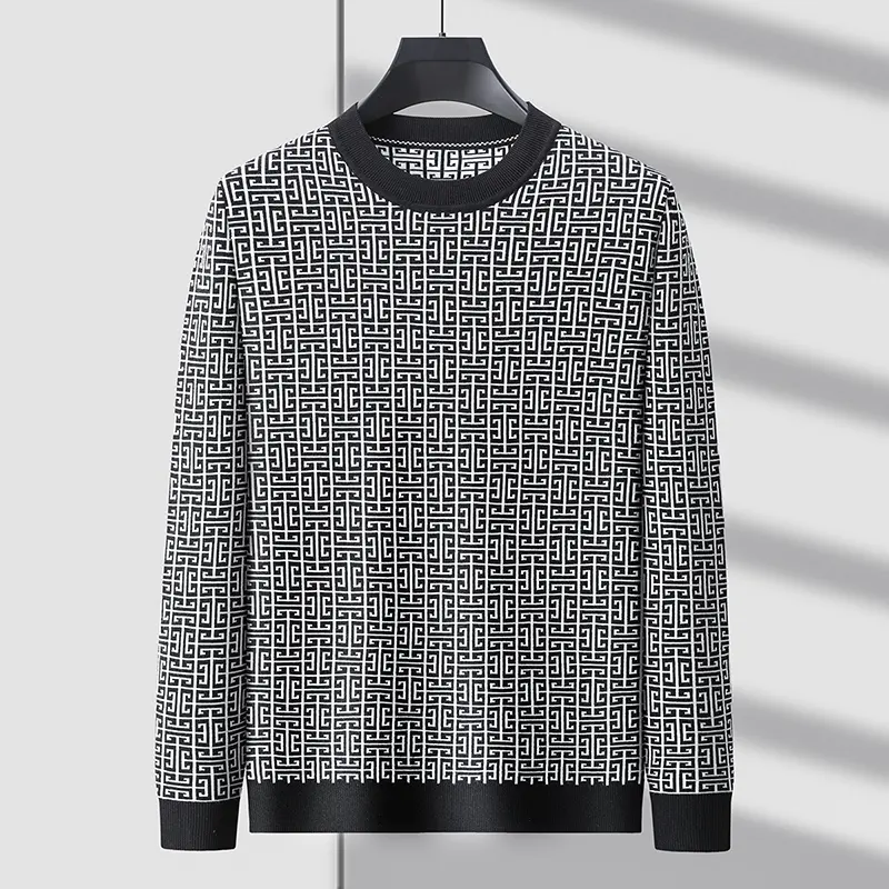 High end brand luxury round neck sweater men's 2024 autumn winter new fashionable personalized printed casual knitted pullover