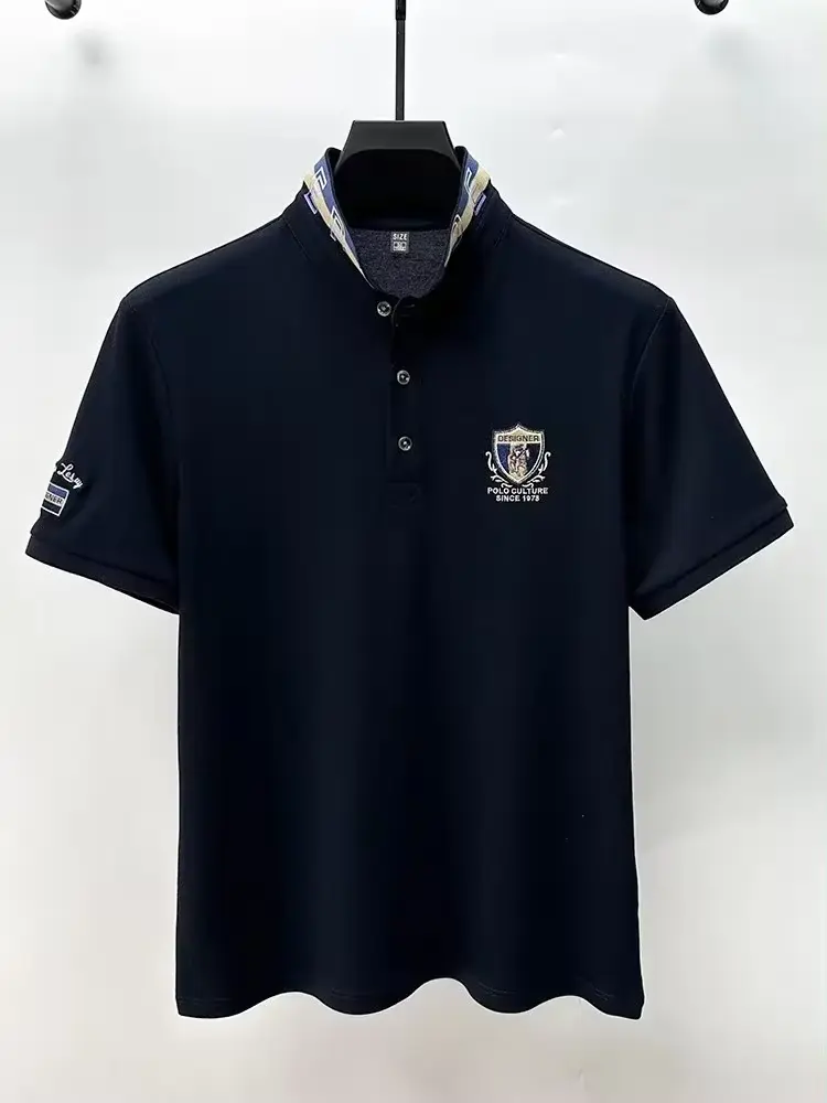 High end luxury silk cotton short sleeve POLO shirt men's summer fashion brand embroidered T-shirt cool wrinkle resistant top