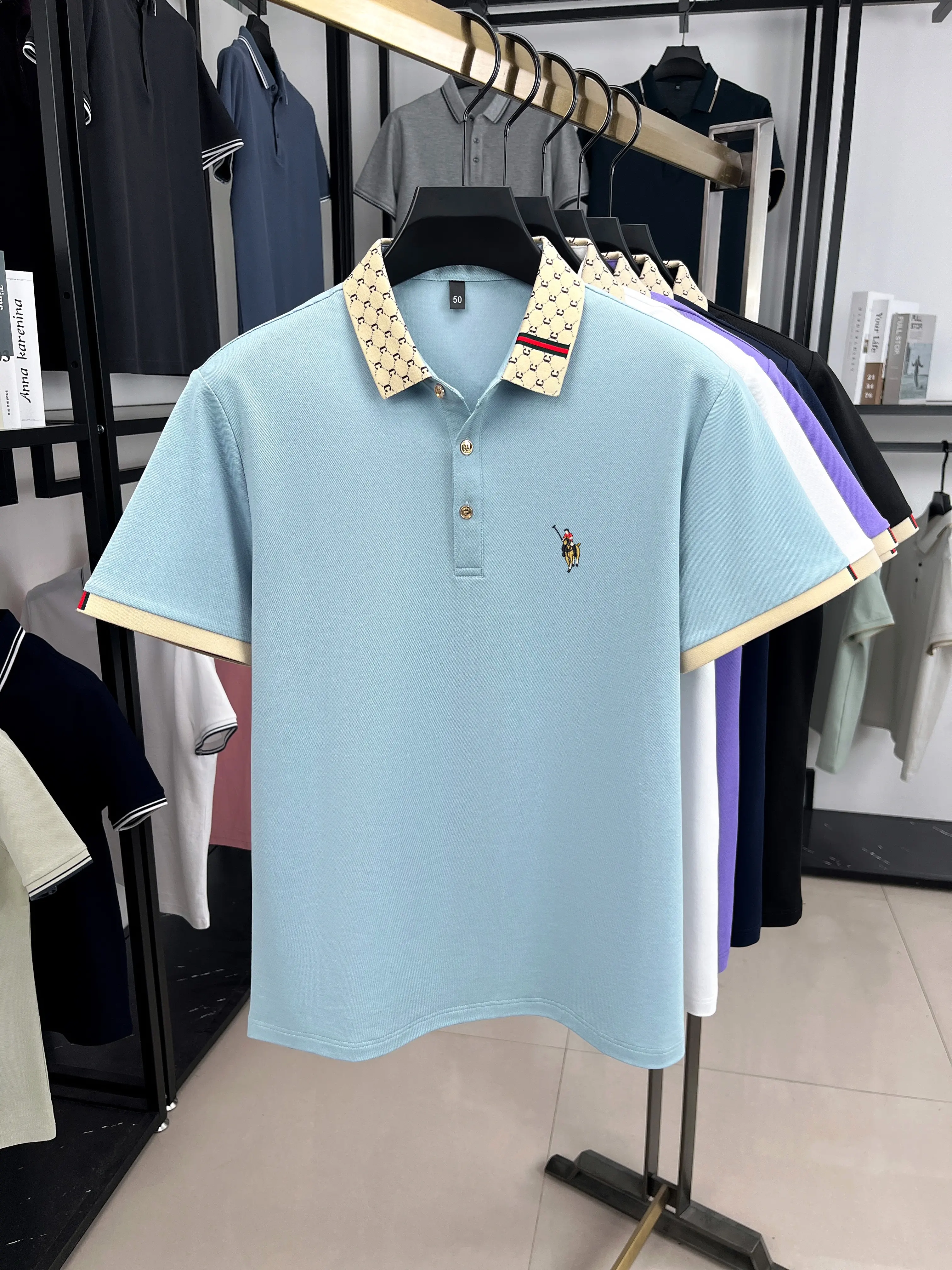 High end brand men's short sleeve polo shirt luxury pony embroidery summer comfortable casual trend color blocked lapel T-shirt
