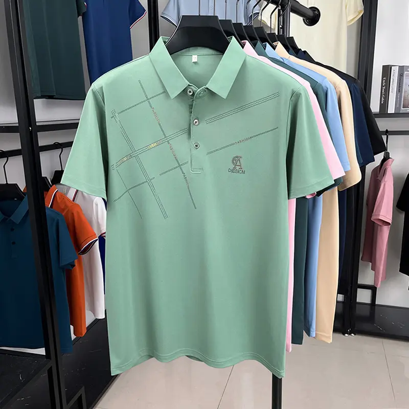 High-end ice silk men short sleeve polo shirt summer comfortable casual luxurious brand letter printed fashionable lapel T-shirt