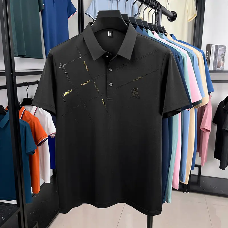High-end ice silk men short sleeve polo shirt summer comfortable casual luxurious brand letter printed fashionable lapel T-shirt