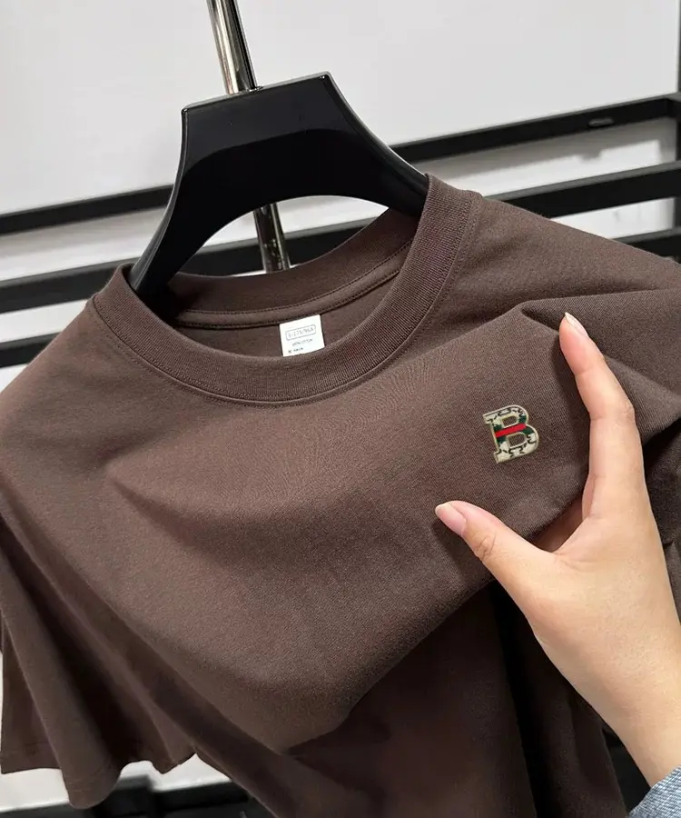 High quality 100% cotton T-shirt designer brand letter embroidery fashion summer breathable round neck men's short sleeve top