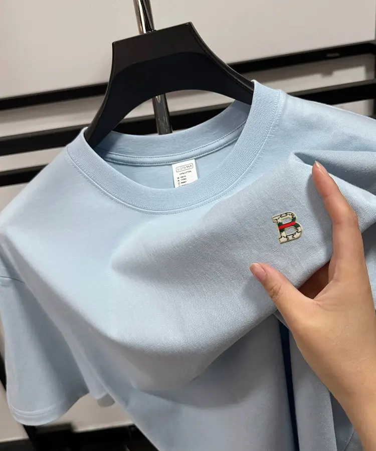 High quality 100% cotton T-shirt designer brand letter embroidery fashion summer breathable round neck men's short sleeve top