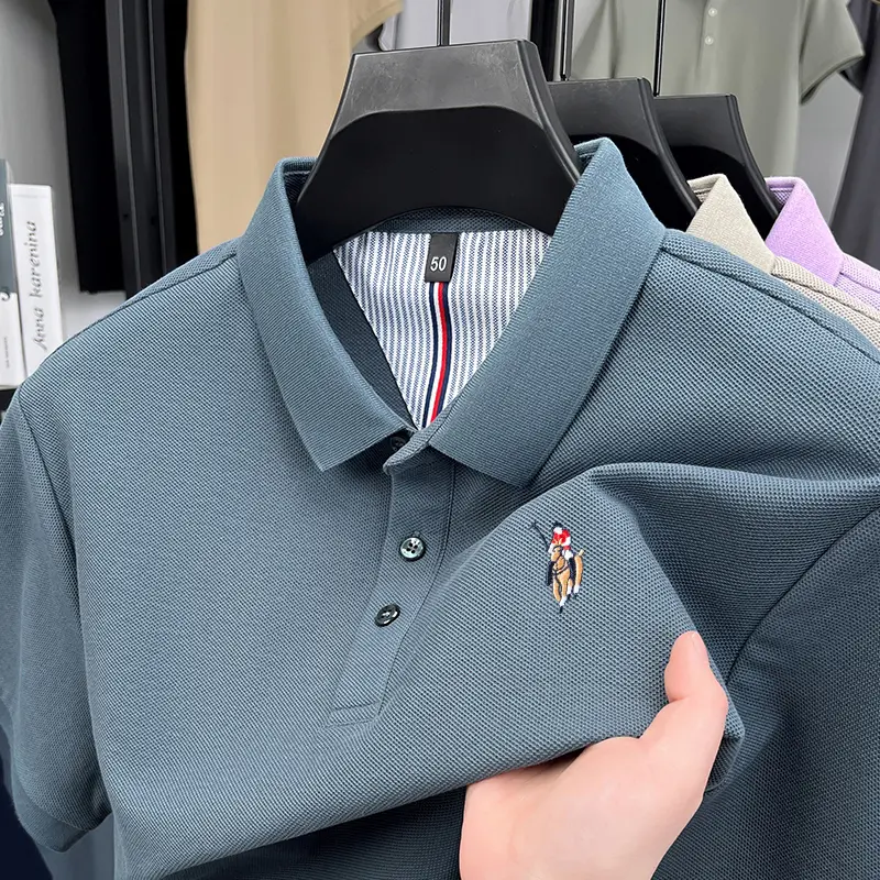Designer brand 100%cotton short sleeve polo shirt new men's high-end temperament fashion pony embroidery breathable Paul T-shirt