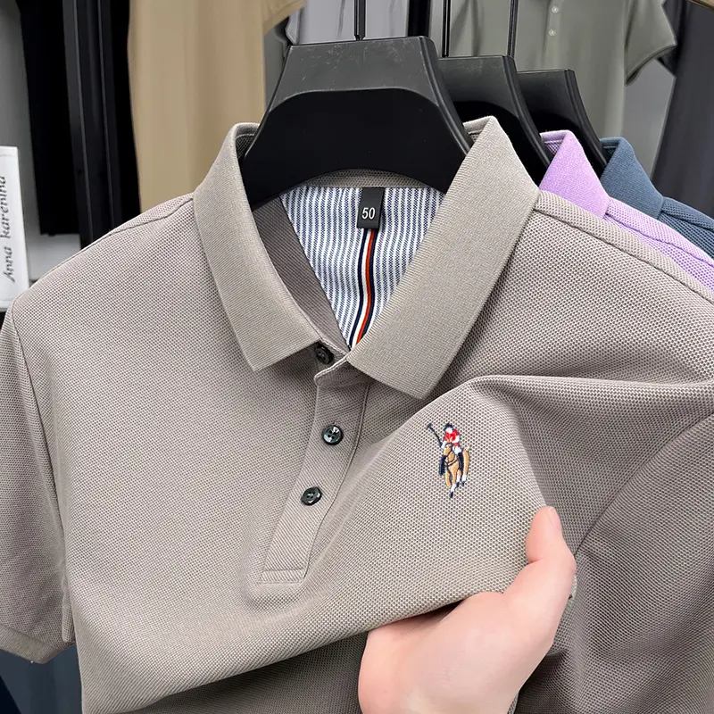 Designer brand 100%cotton short sleeve polo shirt new men's high-end temperament fashion pony embroidery breathable Paul T-shirt