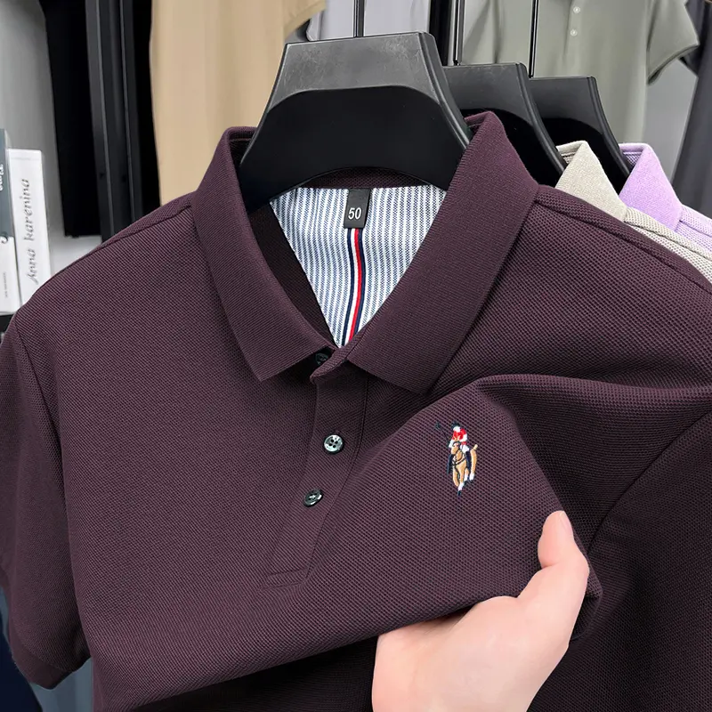 Designer brand 100%cotton short sleeve polo shirt new men's high-end temperament fashion pony embroidery breathable Paul T-shirt