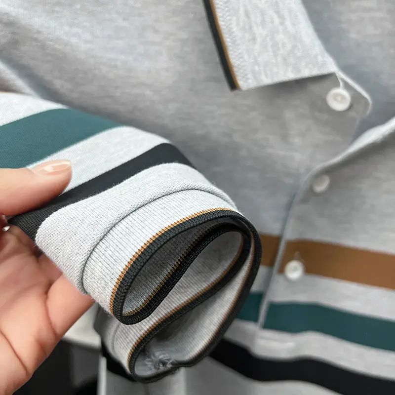 High end brand embroidery short sleeve polo shirt summer comfort casual T-shirt classic striped color blocked trendy men's wear