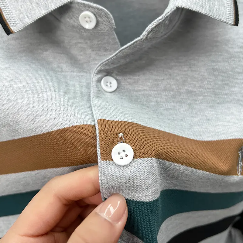 High end brand embroidery short sleeve polo shirt summer comfort casual T-shirt classic striped color blocked trendy men's wear