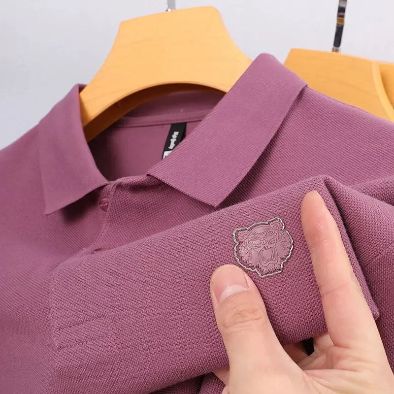 High end 100% pure cotton polo shirt men's summer new fashion brand tiger head embroidered short sleeve T-shirt casual golf top