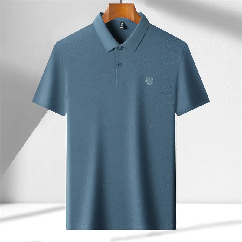 High end 100% pure cotton polo shirt men's summer new fashion brand tiger head embroidered short sleeve T-shirt casual golf top
