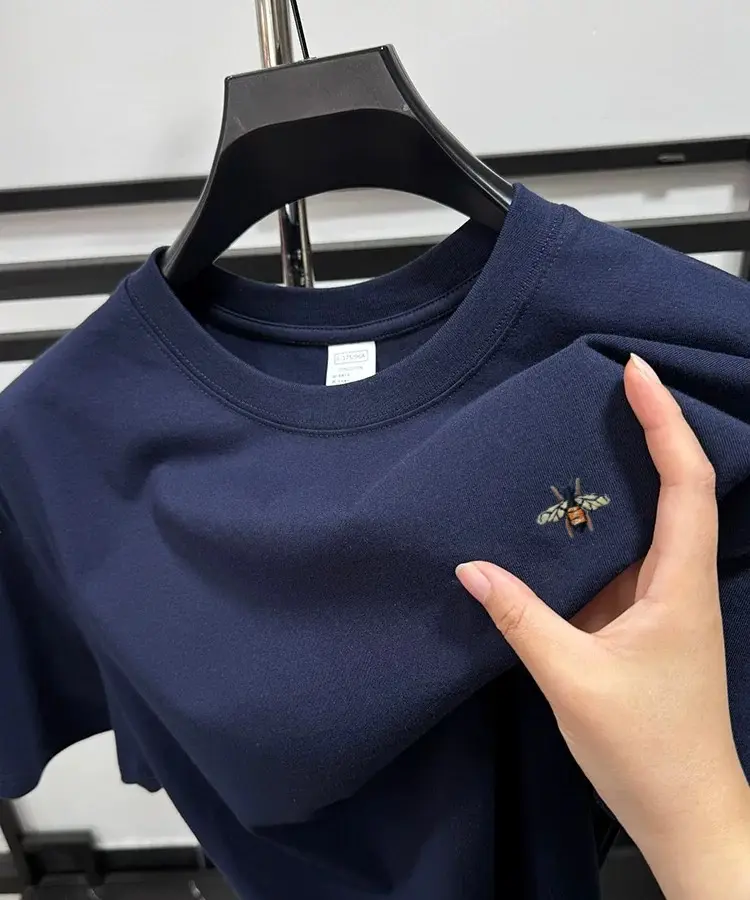 100%cotton high-quality breathable short sleeve T-shirt men's summer designer brand trendy bee embroidery casual round neck top