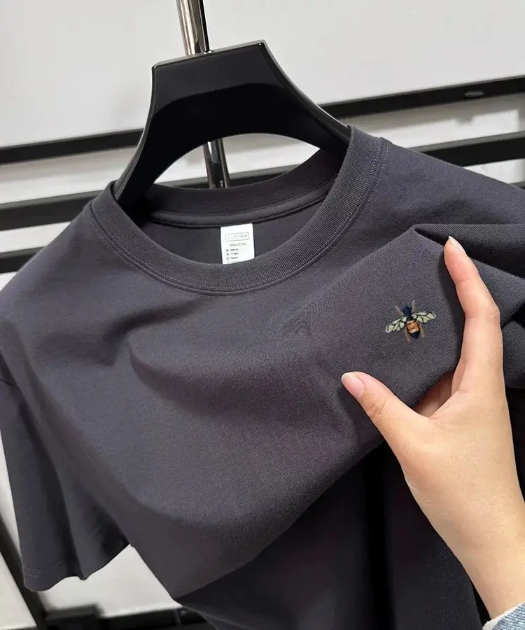 100%cotton high-quality breathable short sleeve T-shirt men's summer designer brand trendy bee embroidery casual round neck top