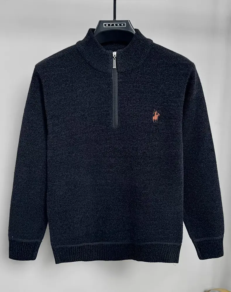 High quality half zipper knitted sweater men fashion luxury brand embroidery designer new top plush warm thick casual men's wear