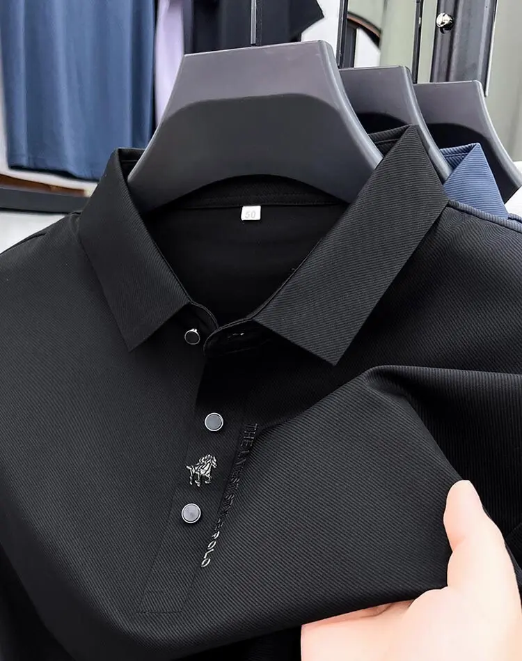 High quality silk breathable short sleeve POLO shirt men's lapel top 2024 summer new light luxury brand printed casual T-shirt