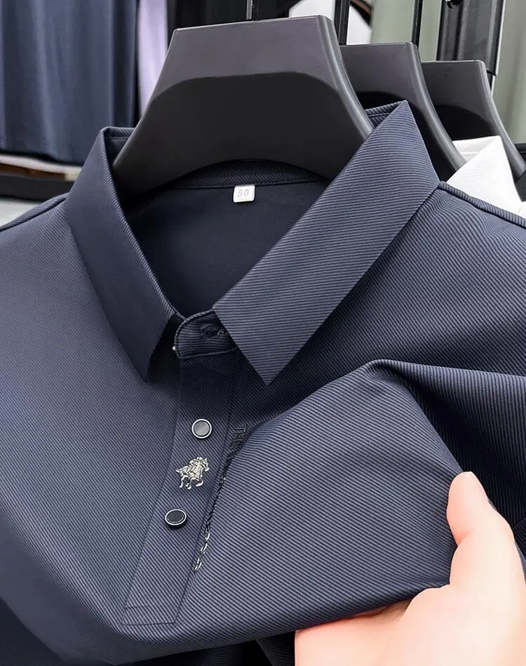 High quality silk breathable short sleeve POLO shirt men's lapel top 2024 summer new light luxury brand printed casual T-shirt