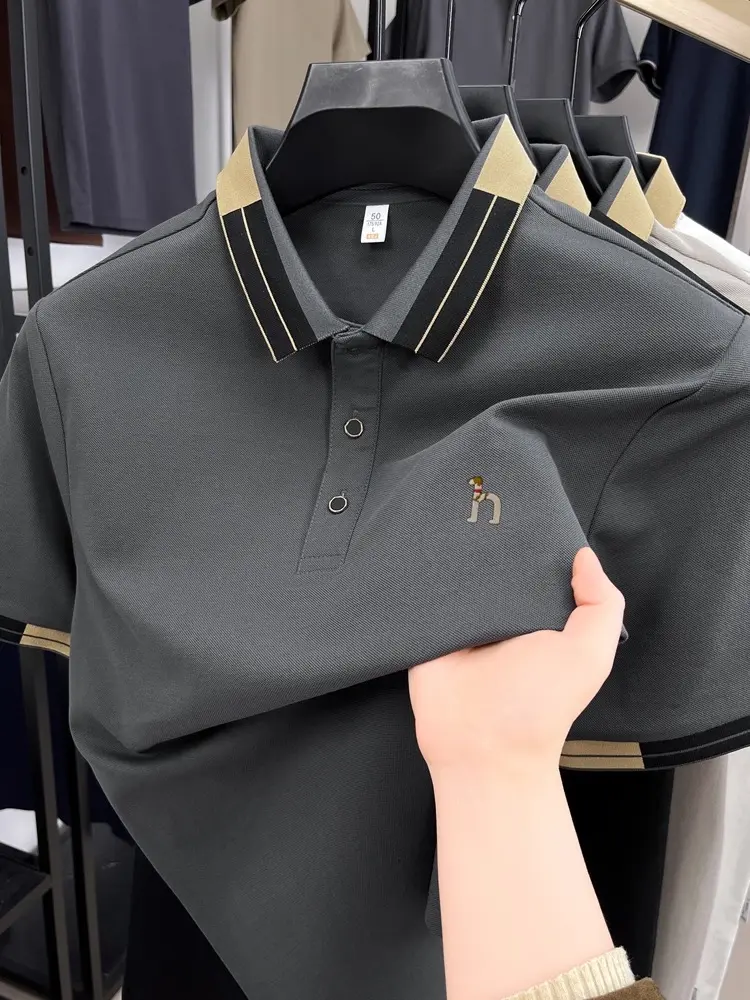 Luxury brand men's short sleeve polo shirt fashion cartoon dog embroidery summer casual breathable color blocked lapel T-shirt