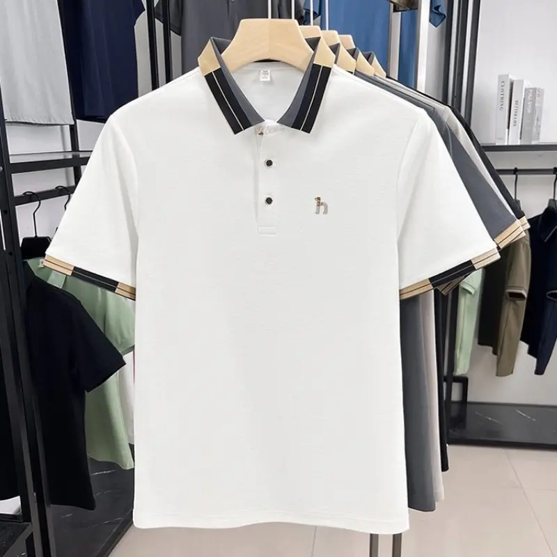 Luxury brand men's short sleeve polo shirt fashion cartoon dog embroidery summer casual breathable color blocked lapel T-shirt
