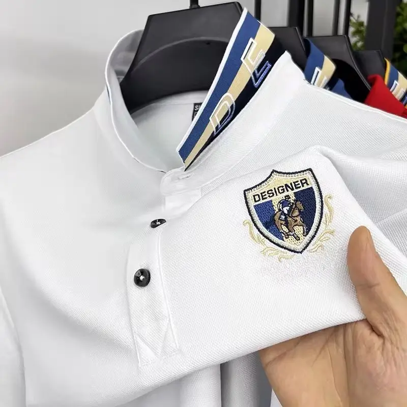 High end luxury silk cotton short sleeve POLO shirt men's summer fashion brand embroidered T-shirt cool wrinkle resistant top