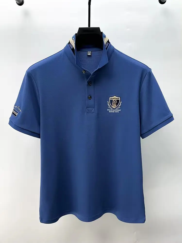 High end luxury silk cotton short sleeve POLO shirt men's summer fashion brand embroidered T-shirt cool wrinkle resistant top