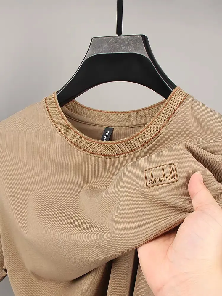 Light Luxury Fashion Embossed Men's Short sleeved T-shirt 2024 Summer New Cool Breathable Cotton Casual Round Neck brand T-shirt