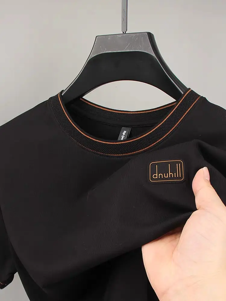 Light Luxury Fashion Embossed Men's Short sleeved T-shirt 2024 Summer New Cool Breathable Cotton Casual Round Neck brand T-shirt