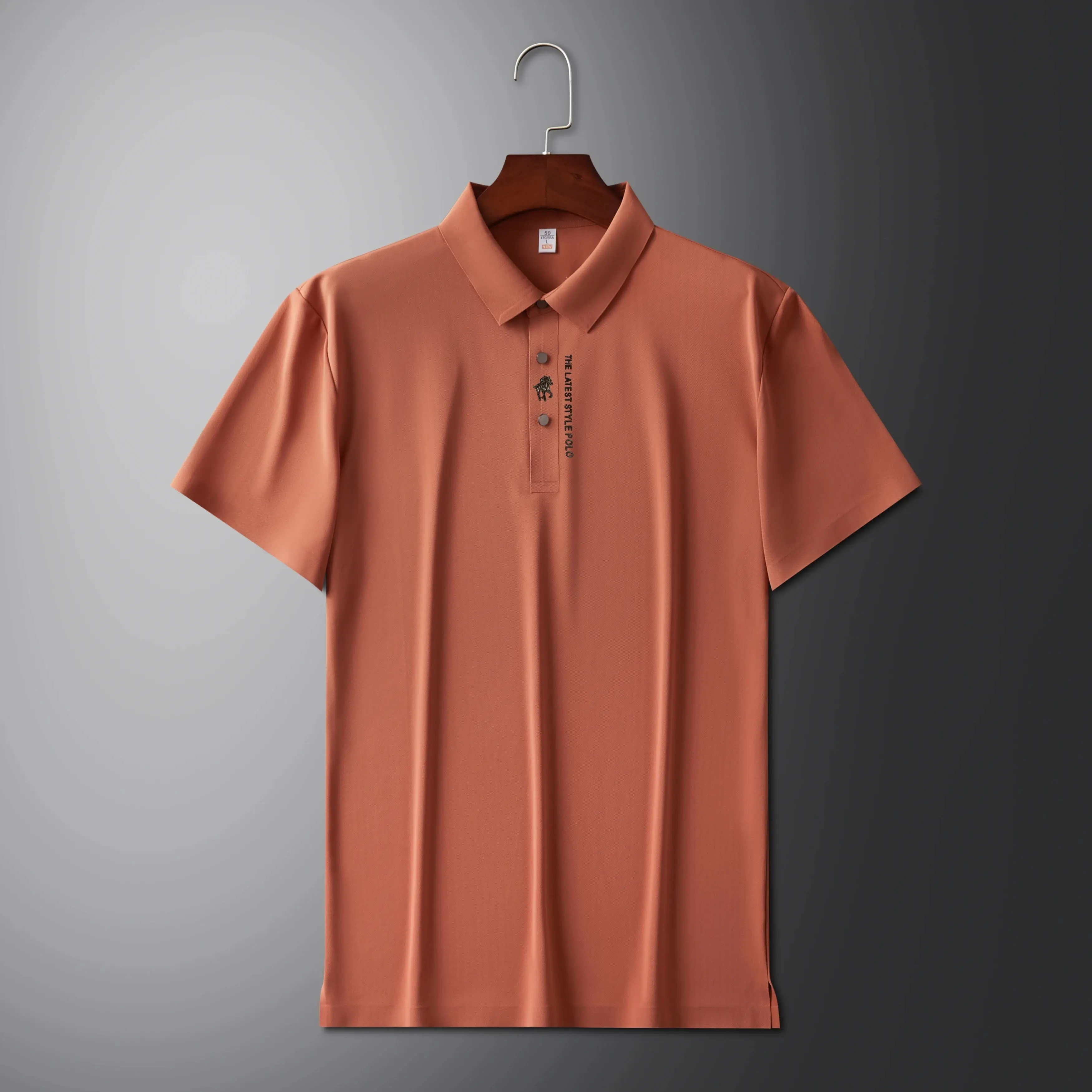 High quality silk breathable short sleeve POLO shirt men's lapel top 2024 summer new light luxury brand printed casual T-shirt