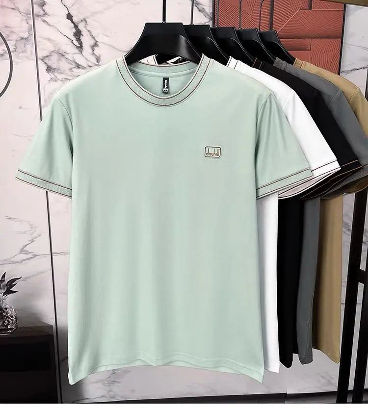 Light Luxury Fashion Embossed Men's Short sleeved T-shirt 2024 Summer New Cool Breathable Cotton Casual Round Neck brand T-shirt