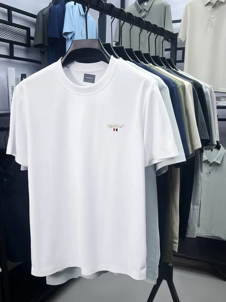 High quality short sleeve T-shirt fashion brand letter embroidery summer ice silk cotton breathable casual men's round neck top