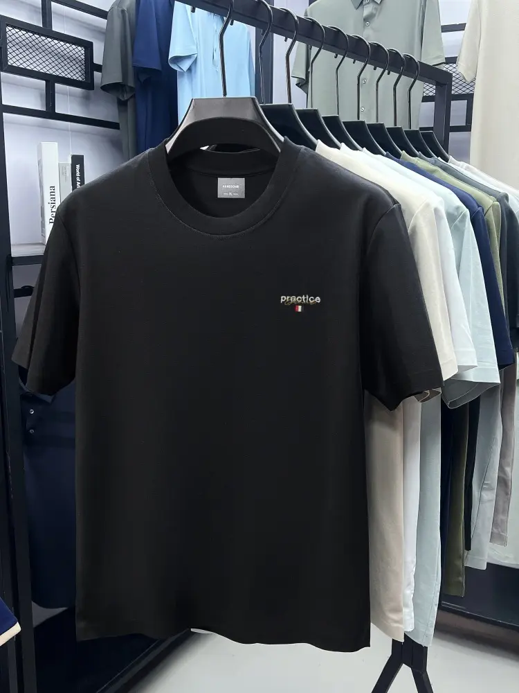 High quality short sleeve T-shirt fashion brand letter embroidery summer ice silk cotton breathable casual men's round neck top