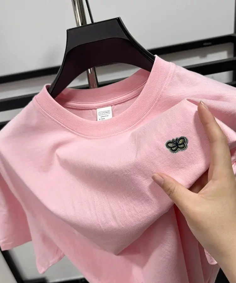 100% pure cotton short sleeve T-shirt men high-quality butterfly embossed fashionable breathable summer casual round neck top